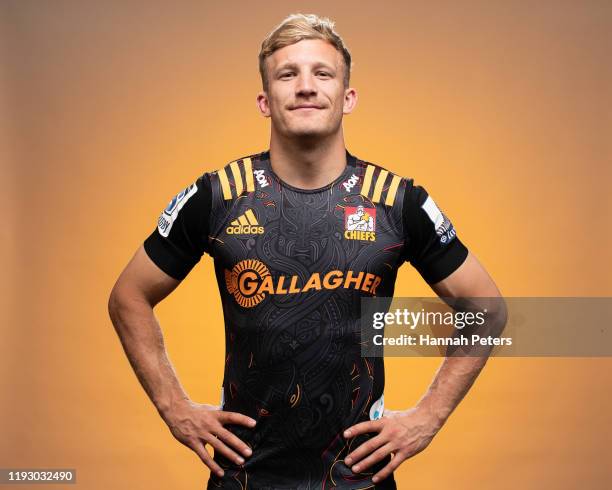 Damian McKenzie poses during the Chiefs portraits session on November 28, 2019 in Hamilton, New Zealand.