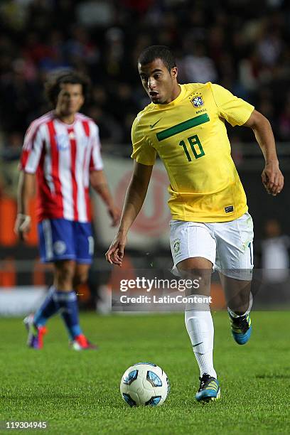 Lucas Moura of Brazil during a quarter final match between Brazil and Paraguay as part of the Copa America 2011 at Ciudad de La Plata stadium on July...