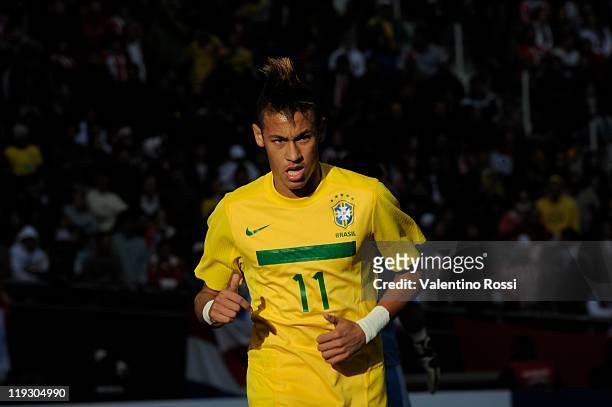 July 17: Brazil's Neymar in action during 2011 Copa America soccer match between Brazil and Paraguay as part of quarter finals at the Ciudad de La...