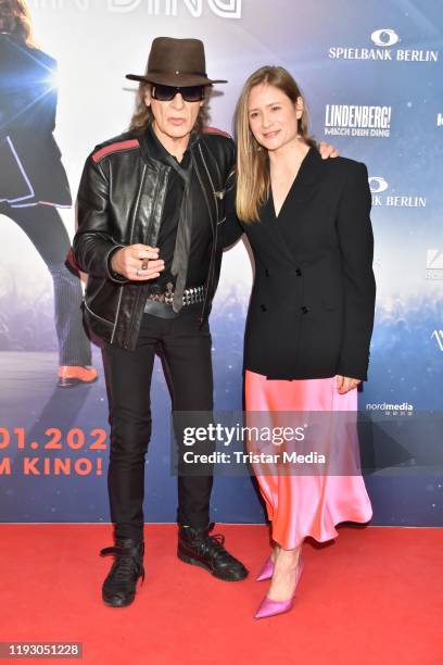 Udo Lindenberg and Julia Jentsch attend the "Lindenberg! Mach Dein Ding" red carpet photo call at Kino International on January 10, 2020 in Berlin,...
