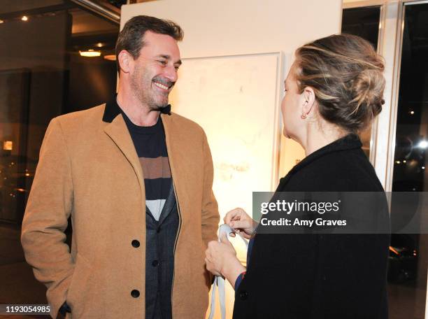 Jon Hamm and Krista Smith attend the Trigg Ison Fine Art In Association With Krista Smith And Sam Taylor-Johnson Present Darren Legallo "From...