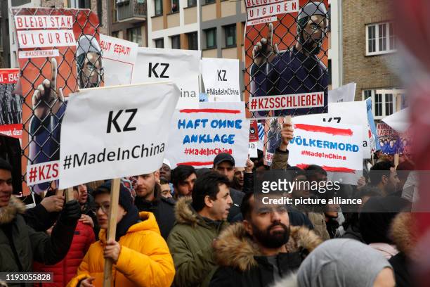 January 2020, Hamburg: People demonstrate against the oppression of the Uighur Muslim minority in China. The Hamburg Office for the Protection of the...