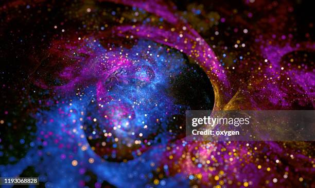 ultra violet blue abstract glowing space stars fractal background - nebula stock pictures, royalty-free photos & images