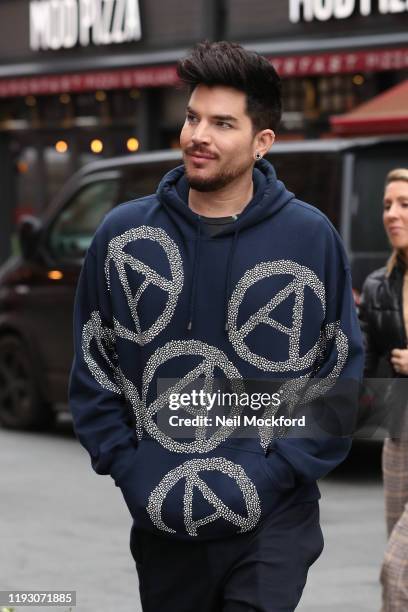 Adam Lambert arriving at Global Radio on December 10, 2019 in London, England.