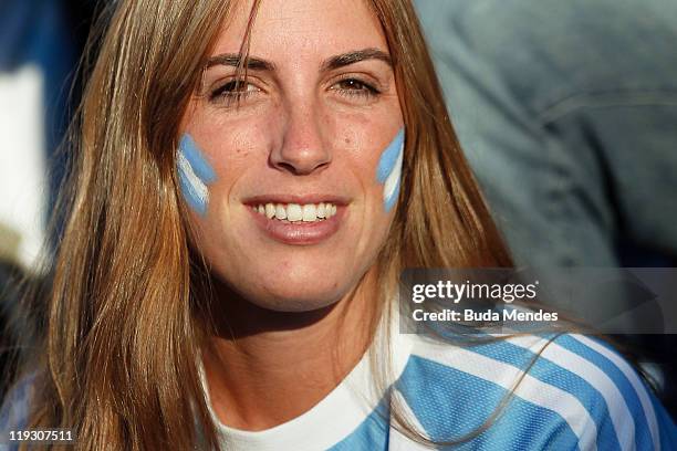 Fans of Argentina during a match as part of Copa America 2011 Quarter Final at Brigadier Estanislao Lopez Stadium on July 16, 2011 in Santa Fe,...