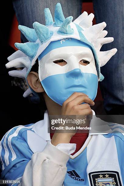 Fans of Argentina during a match as part of Copa America 2011 Quarter Final at Brigadier Estanislao Lopez Stadium on July 16, 2011 in Santa Fe,...