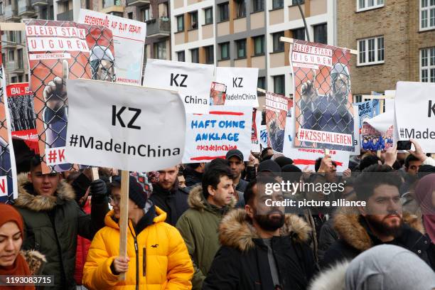 January 2020, Hamburg: People demonstrate against the oppression of the Uighur Muslim minority in China. The Hamburg Office for the Protection of the...
