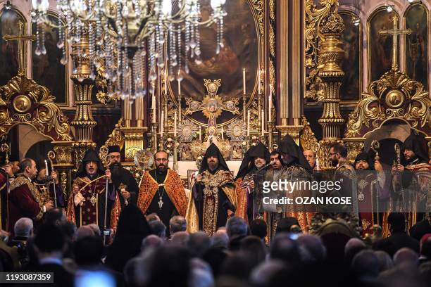 Bishop Sahak Mashalian , the Chairman of the Religious Council of the Armenian Patriarchate of Istanbul, attends his enthronement ceremony at the...