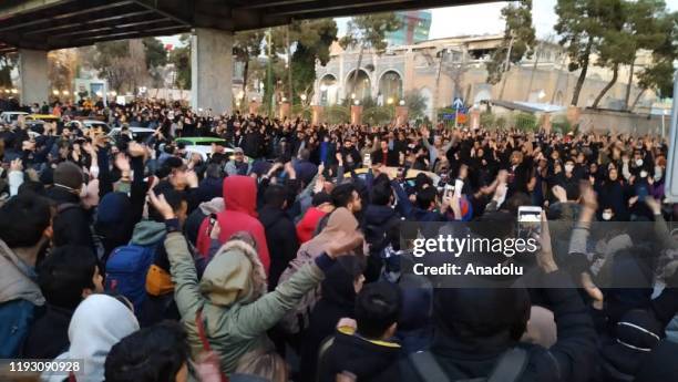 Iranians shout slogans against the government after a vigil held for the victims of the airplane of Ukrainian International Airlines that crashed...