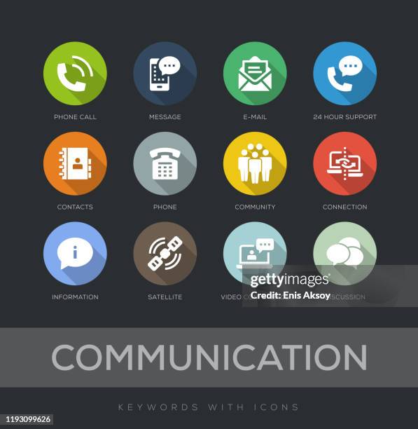 communication flat design icon set - data gathering stock illustrations