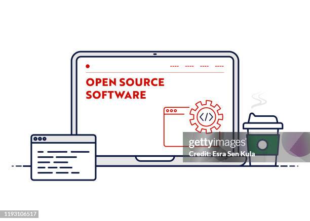vector line illustration concept for open source software. editable stroke and pixel perfect. - receiving food stock illustrations