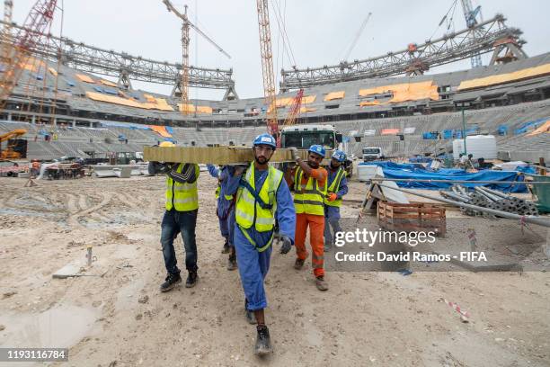 General view of the construction works of the Lusail Stadium on December 10, 2019 in Doha, Qatar. The Lusail Stadium will host the final match of the...