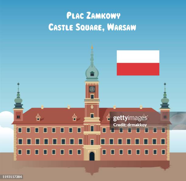 königsschloss, plac zamkowy, schlossplatz, warschau, polen - schlossplatz stock-grafiken, -clipart, -cartoons und -symbole