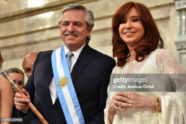 Argentina President-elect Alberto Fernandez and Argentina Vice President-elect Cristina Fernández de Kirchner pose during the presidential...