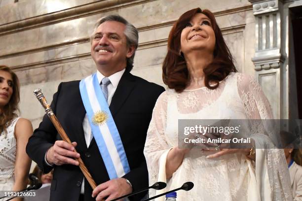 Argentina President-elect Alberto Fernandez and Argentina Vice President-elect Cristina Fernández de Kirchner pose during the presidential...