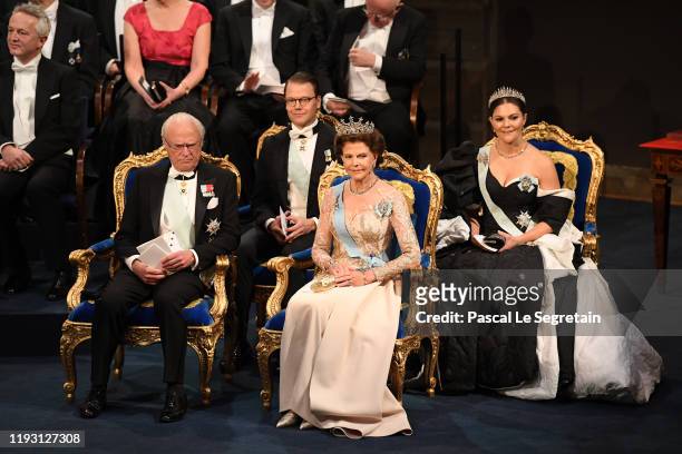 King Carl XVI Gustaf of Sweden, Prince Daniel of Sweden, Queen Silvia of Sweden and Crown Princess Victoria of Sweden attend the Nobel Prize Awards...