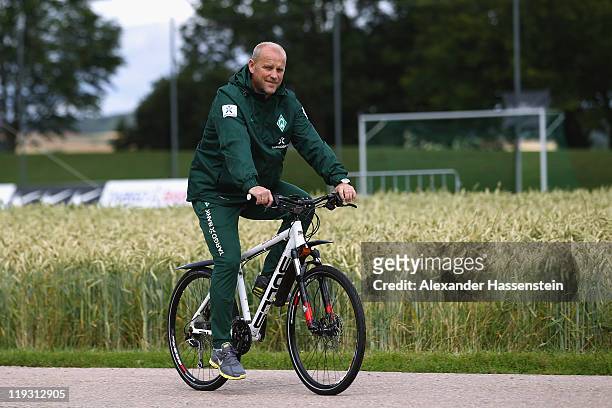 Thomas Schaaf, head coach of Bremen arrives for the Werder Bremen training session on July 18, 2011 in Donaueschingen, Germany.