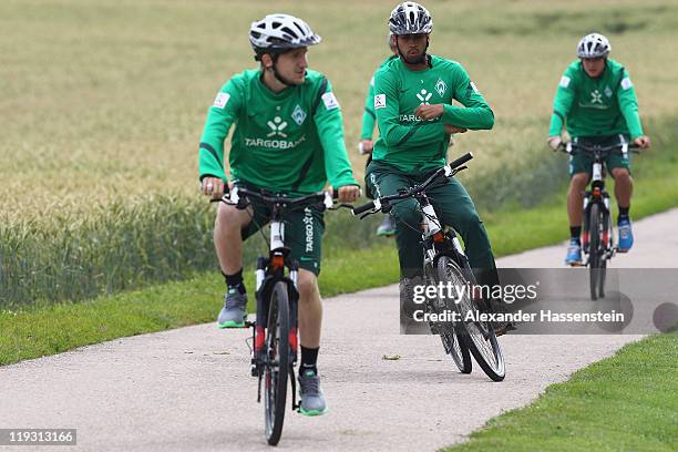 Wesley arrives with his team mates for the Werder Bremen training session on July 18, 2011 in Donaueschingen, Germany.