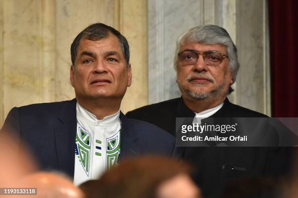 Former President of Ecuador Rafael Correa and Former President of President Fernando Lugo at National Congress on December 10, 2019 in Buenos Aires,...