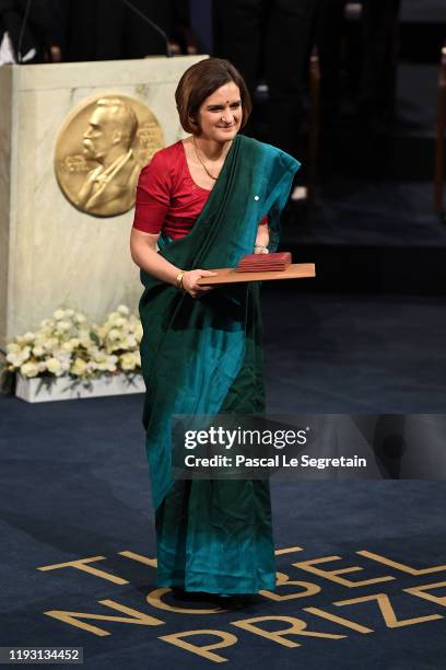 Professor Esther Duflo, laureate of the Sveriges Riksbank Prize in Economic Sciences in Memory of Alfred Nobel acknowledges applause after she...