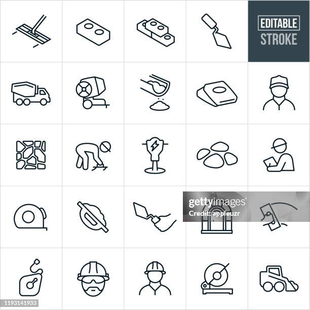 ilustraciones, imágenes clip art, dibujos animados e iconos de stock de iconos de línea fina de albañilería - trazo editable - piedra material de construcción