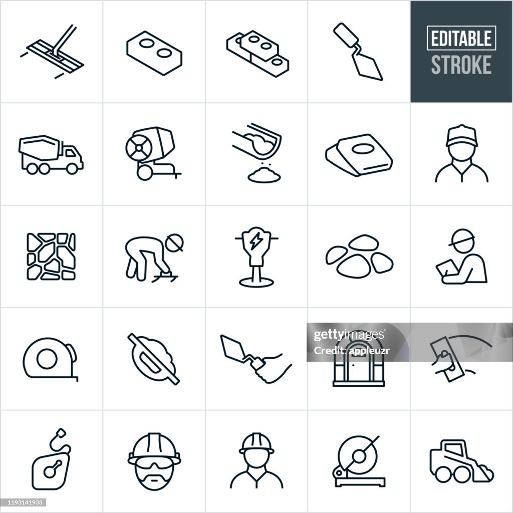 Masonry Thin Line Icons - Editable Stroke