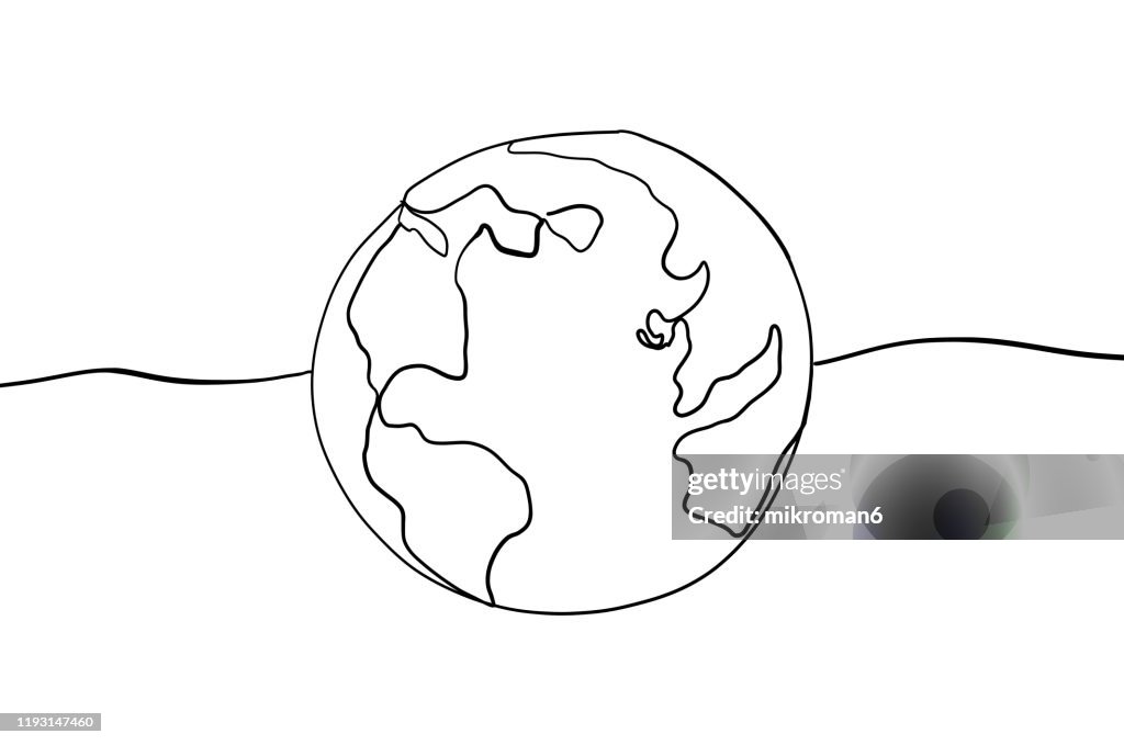 Single line drawing of a world