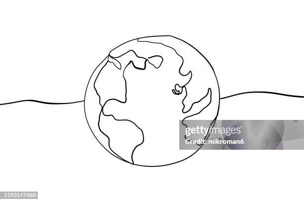 single line drawing of a world - world drawing stock pictures, royalty-free photos & images