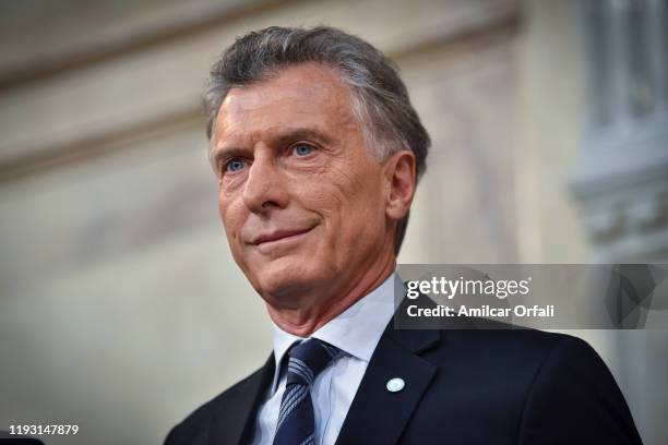 Outgoing President of Argentina Mauricio Macri looks on during the presidential inauguration at National Congress on December 10, 2019 in Buenos...