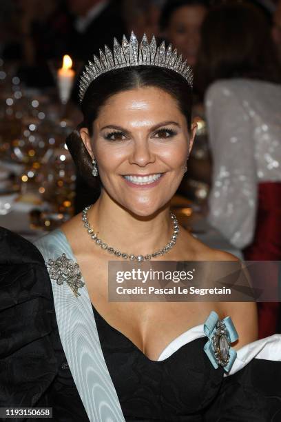 Crown Princess Victoria of Sweden attends the Nobel Prize Banquet 2018 at City Hall on December 10, 2019 in Stockholm, Sweden.