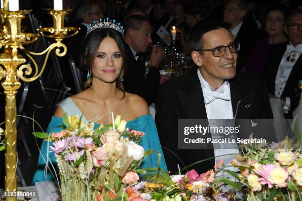 Princess Sofia of Sweden and Professor Didier Queloz, laureate of the Nobel Prize in Physics attend the Nobel Prize Banquet 2018 at City Hall on...