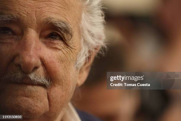 Former President of Uruguay José Mujica looks on during the reception of foreign leaders at Salon Blanco of Casa Rosada Government Palace on December...