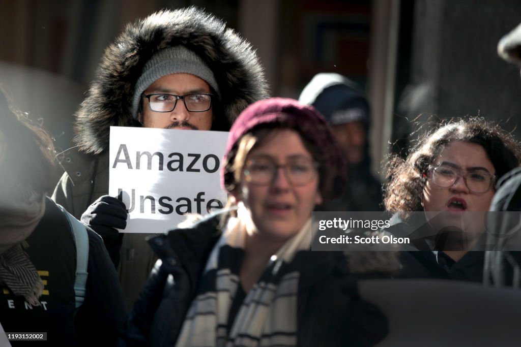 Warehouse Workers For Justice Hold Press Conference On Injury Rates At Chicago Area Amazon Warehouses
