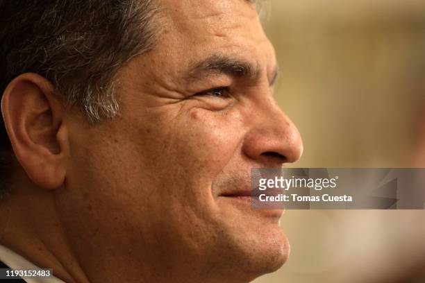Former president of Ecuador Rafael Correa during the reception of foreign leaders at Salon Blanco of Casa Rosada Government Palace on December 10,...