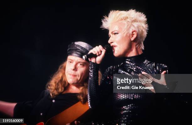 Swedish Pop vocalist Marie Fredriksson , of the group Roxette, performs onstage during the group's Join the Joyride Tour at the Rotterdam Ahoy arena,...