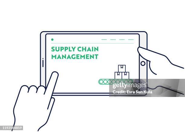 vector line illustration concept für supply chain management. bearbeitbare strich und pixel perfekt. - distribution warehouse stock-grafiken, -clipart, -cartoons und -symbole