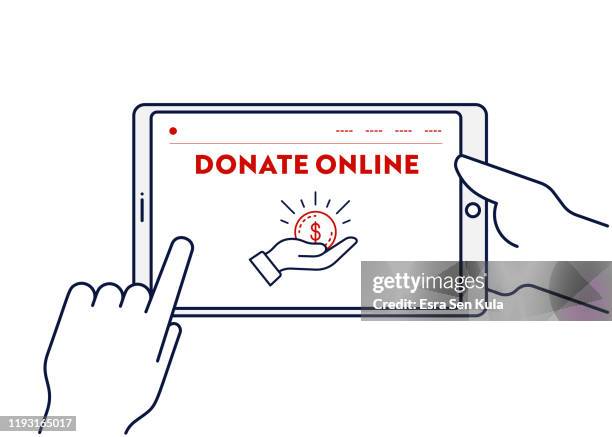 vector line illustration concept for donate online. editable stroke and pixel perfect. - giving tuesday stock illustrations