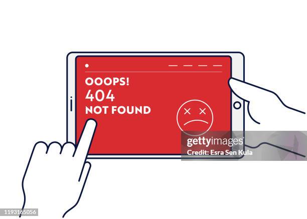 vector line illustration concept for 404 not found. editable stroke and pixel perfect. - hand using ipad stock illustrations