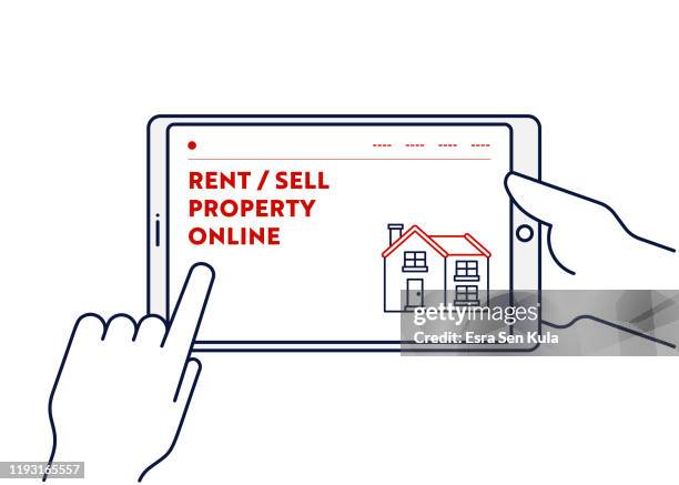 vector line illustration concept for rent / sell property online. editable stroke and pixel perfect. - rental assistance stock illustrations