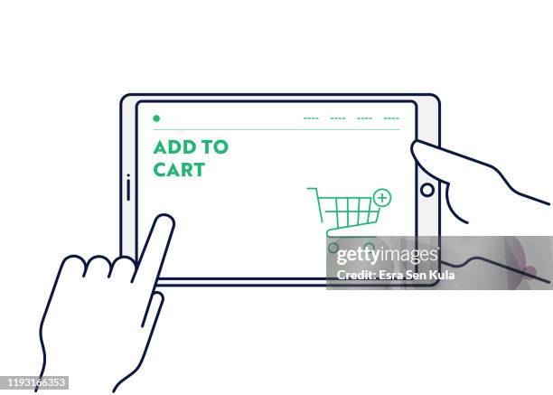 vector line illustration concept for add to cart. editable stroke and pixel perfect. - market retail space stock illustrations