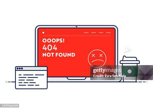 vector line illustration concept for 404 not found. editable stroke and pixel perfect. - computer error stock illustrations