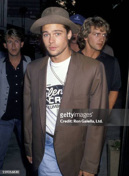 Actor Brad Pitt attends the "Eddie and the Cruisers II: Eddie Lives!" Beverly Hills Premiere on August 8, 1989 at the Academy Theatre in Beverly...