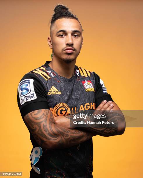 Sean Wainui poses during the Chiefs portraits session on November 28, 2019 in Hamilton, New Zealand.
