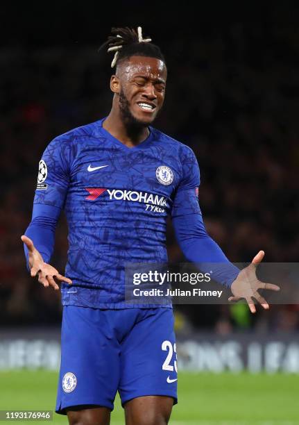 Michy Batshuayi of Chelsea reacts during the UEFA Champions League group H match between Chelsea FC and Lille OSC at Stamford Bridge on December 10,...