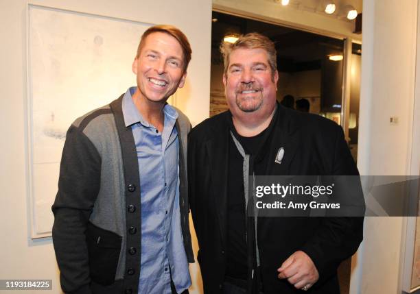 Jack McBrayer and Trigg Ison attend the Trigg Ison Fine Art In Association With Krista Smith And Sam Taylor-Johnson Present Darren Legallo "From...