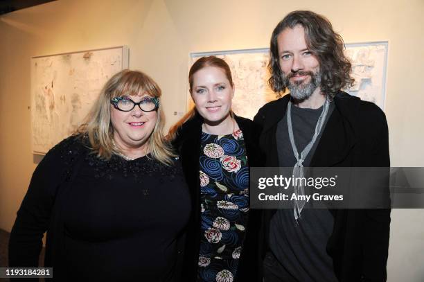 Colleen Camp, Amy Adams and Darren Legallo attend the Trigg Ison Fine Art In Association With Krista Smith And Sam Taylor-Johnson Present Darren...