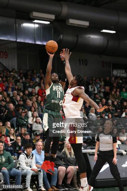 Shannon Bogues of the Wisconsin Herd shoots against the Canton Charge during an NBA G-League game on January 11, 2020 at Menominee Nation Arena in...