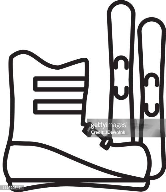 skiing boots and skiis icon in thin line style - ski boot stock illustrations