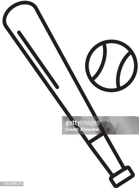 baseball bat and baseball ball icon in thin line style - baseball bat and ball stock illustrations