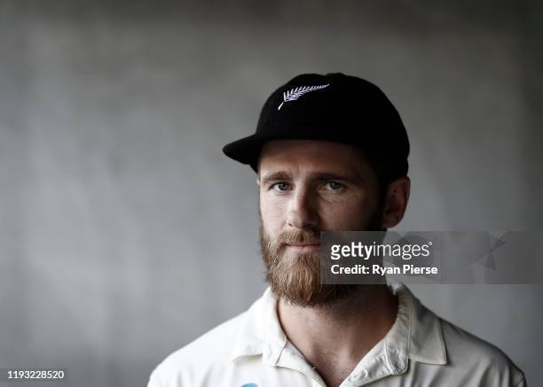 Kane Williamson of New Zealand poses ahead of the First Test in the series between Australia and New Zealand at Optus Stadium on December 11, 2019 in...